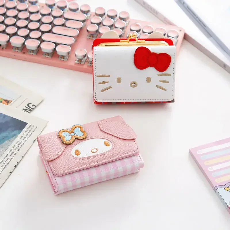 Sanrio Hello Kitty Women Wallets Fashion PU Leather Zipper Short Desigh Card Holder Cute Girls Purse Coin Holder Ladies Wallets