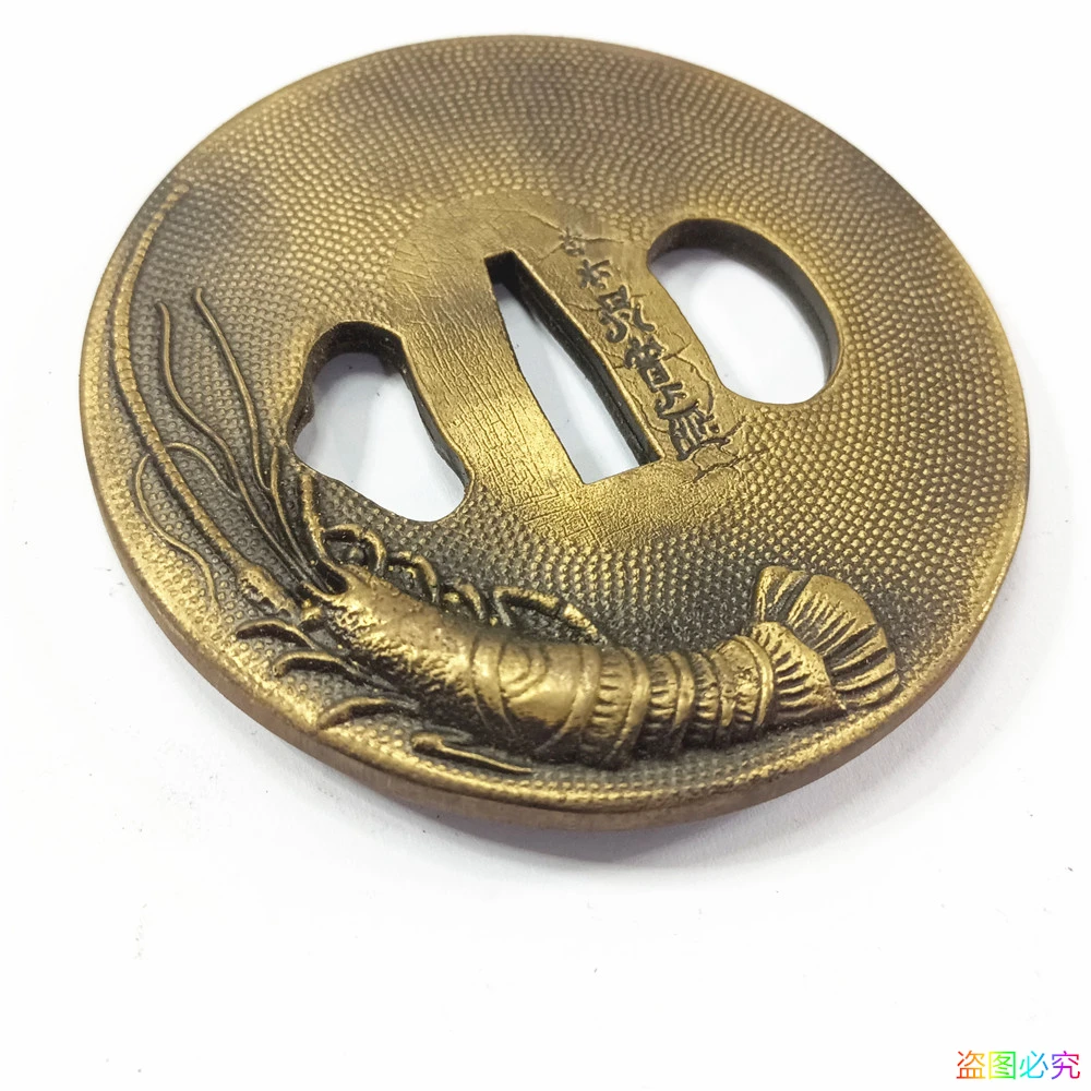 Wonderful Copper Brass Tsuba Hand Guard W Prawns Fitting For Japanese Sword Samurai Katana Parts