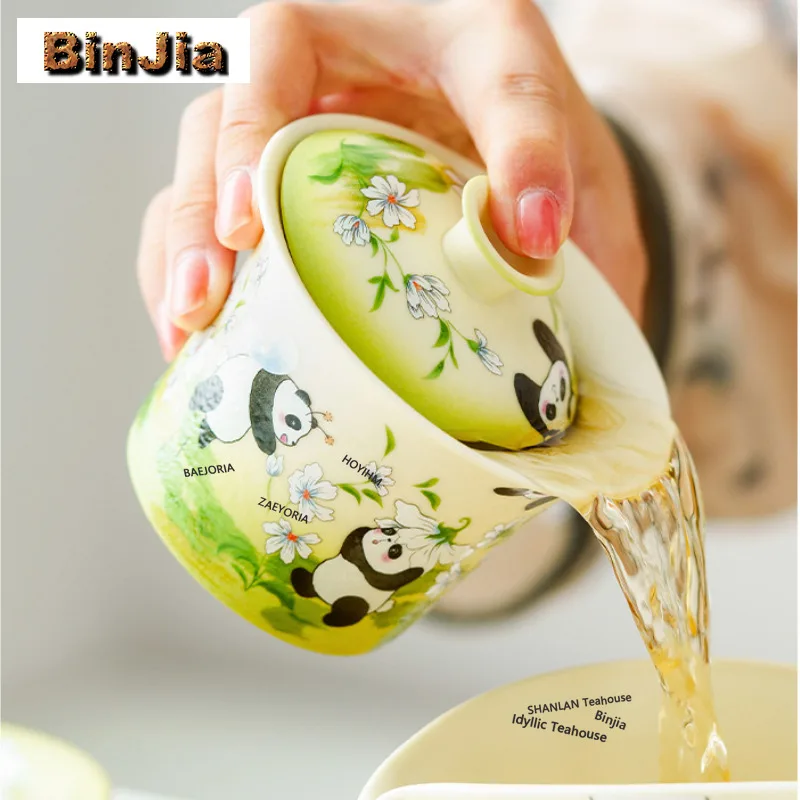 BAEJORIA 130ml Decal Panda Teapot Aesthetic Tea Infuser Pot Tea Making Kettle With Filter Chinese Tea Set Supplies Ornaments