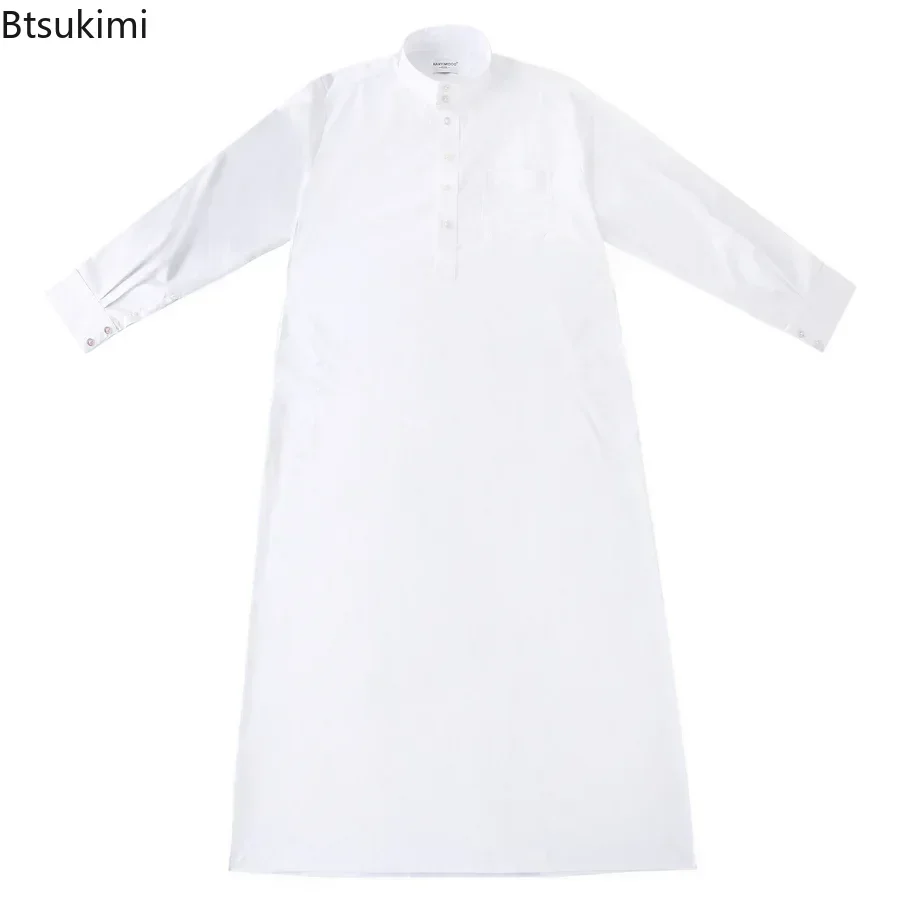 Robe muçulmano do Oriente Médio para homens, manga comprida, roupão Ramada islâmico, gola redonda árabe, Kaftan de cor sólida, Thawb Maxi-Muslim, Dubai, Abaya longa