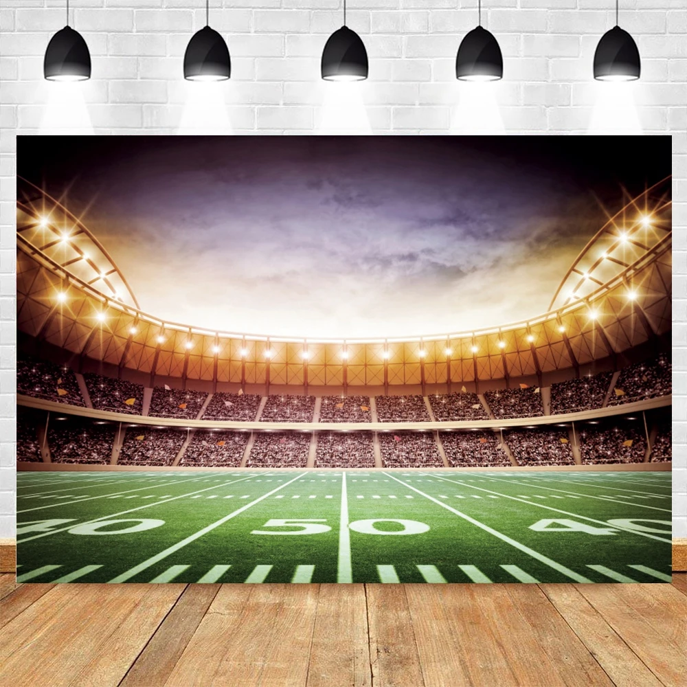 American Super Bowl Theme Backdrop Touch Down Rugby Field Sport Stadium Happy Birthday Party Decoration Photography Background