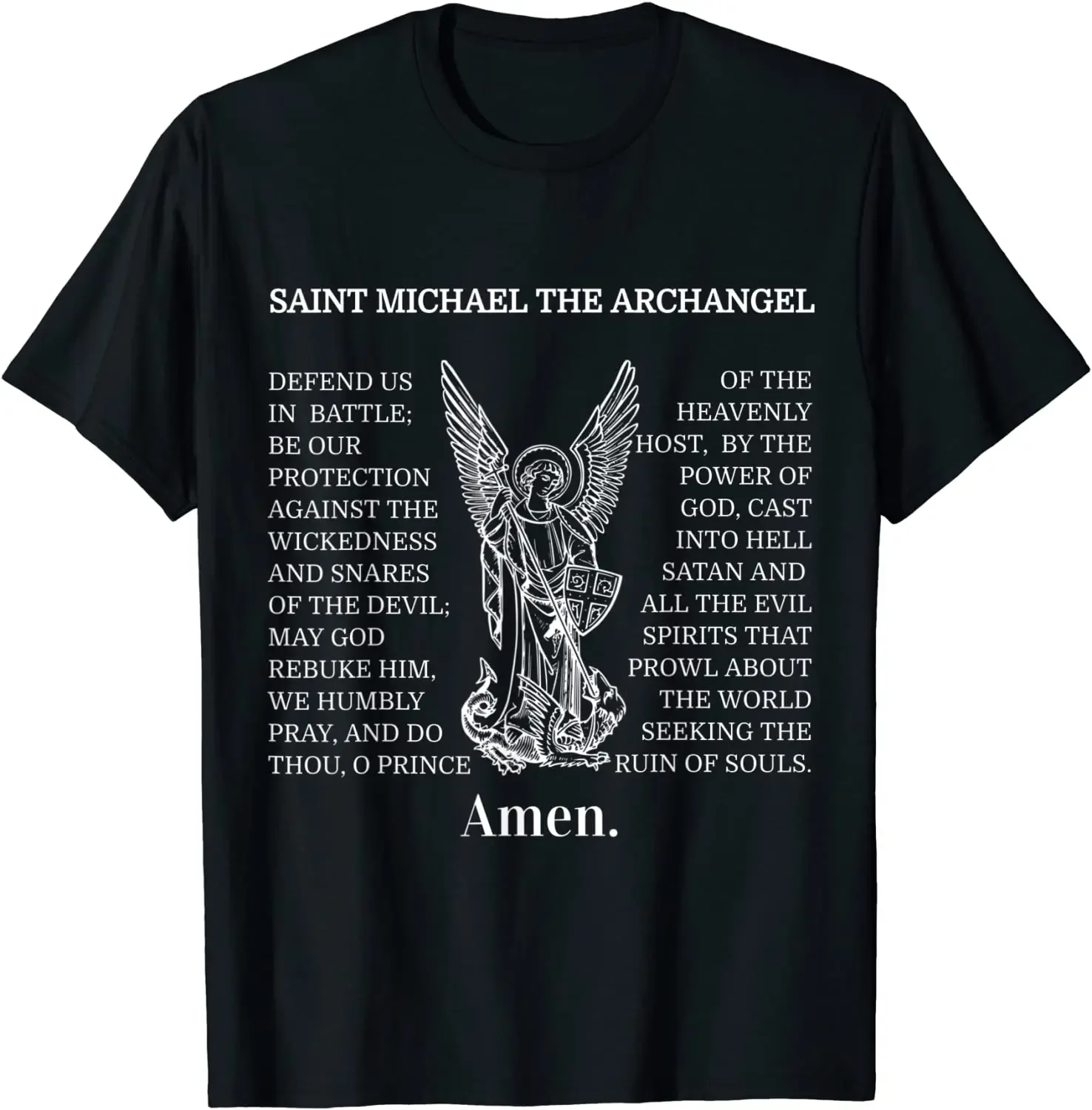 Saint St Michael Prayer Men T-Shirt Catholic Archangel Christian Shirt Short Sleeve Casual Cotton O-Neck Men Clothing  Tshirt