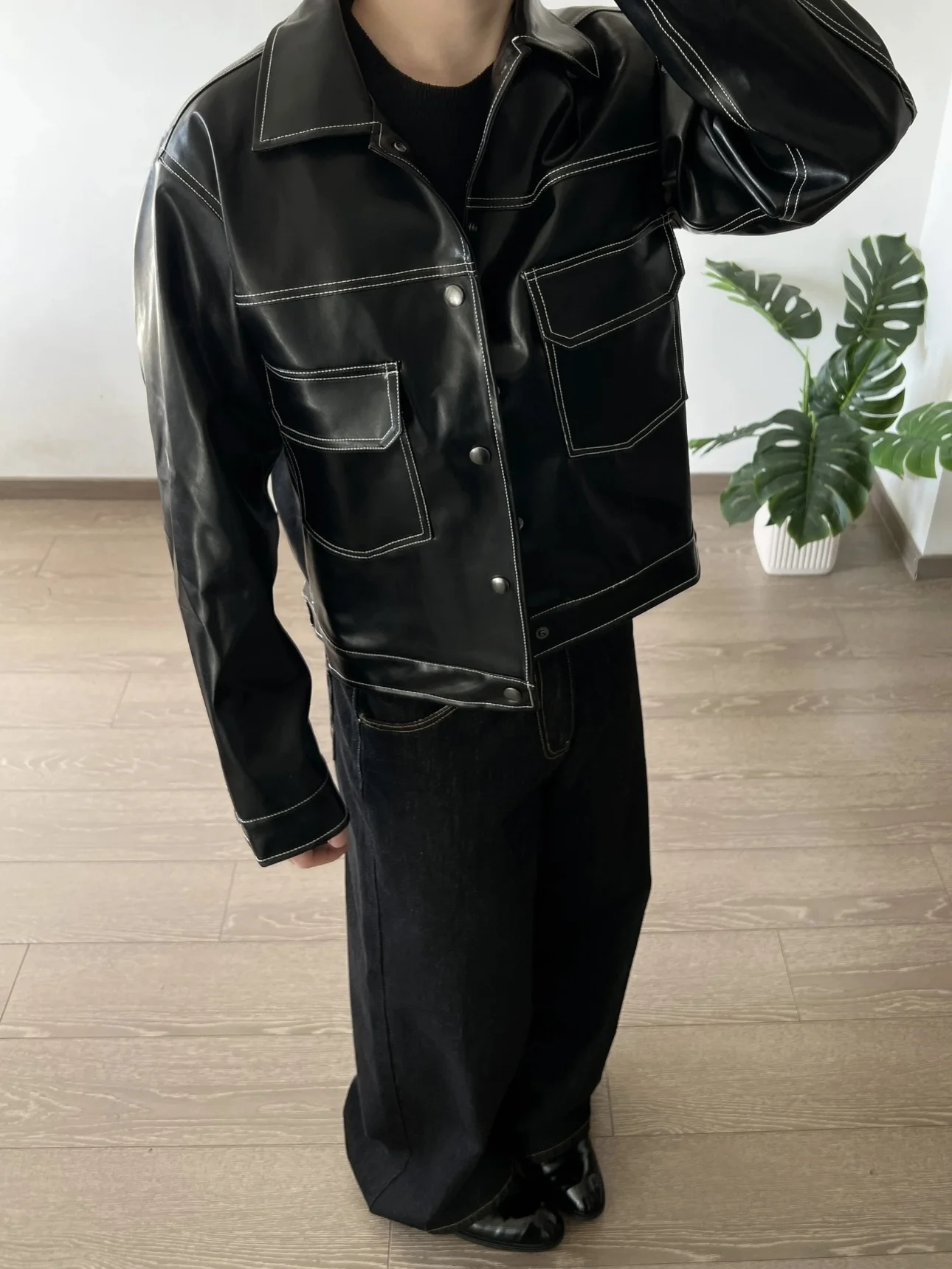 

Кожаное джато в американском стиле ретро, мужское осенне-зимнее ветрозащитное свободное пальто из искусственной кожи, дизайн Sense Cool Teenage Faion