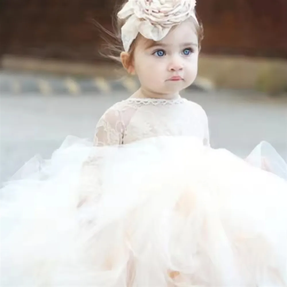 Elegant White Flower Girl Wedding Dress Princess Birthday Party Baby Girl Baptism Dress Newborn Christening Gown  Vestidos