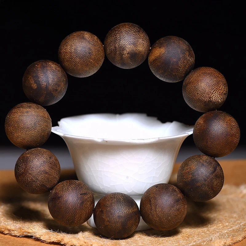 

Vietnam Nha Zhuang Agarwood Bracelet Submerged White Qi Nan Full of Black Oil Old Material Single Circle Buddha Beads Bracelet