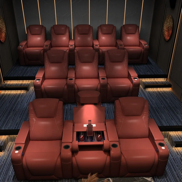 

-customized Home Cinema Sofa Leather Recliner Chair Reclining Seat Theater Seating With Console For Private Theatre
