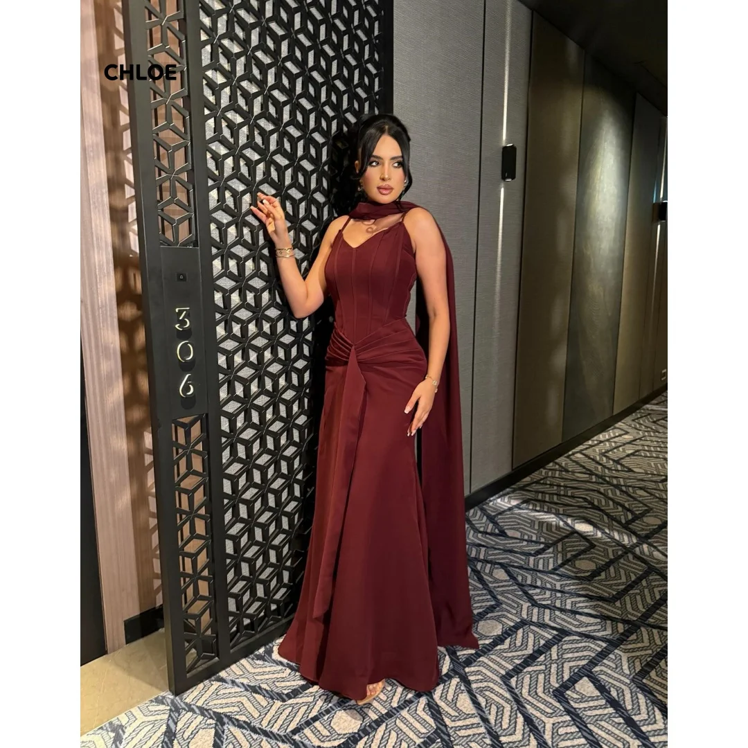 

Shawl Bespoke Occasion Dresses for Special Occasions Customized Evening Gowns Luxury Dress Spaghetti Straps Burgundy Fish Tail