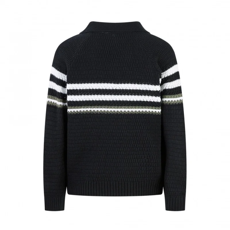 Men's New Arrival Polo Collar Sweater Striped Vintage Knitted Pullover Casual Long Sleeve Fashion Versatile Fall Winter Top