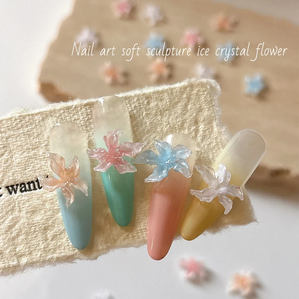 20/50PCS Morbida Scultura di Cristallo Giglio Pendenti E Ciondoli Per Unghie 3D Ghiaccio Traslucido Floreale Unghie artistiche Decor Resina Strass Forniture Per Manicure FAI DA TE