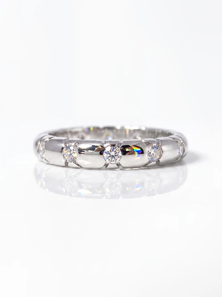 Einfacher, echter Moissanit-Diamant, runder, glänzender, gestapelter Ehering für Damen, Party, hochwertiger, personalisierter Schmuck – Detail 3