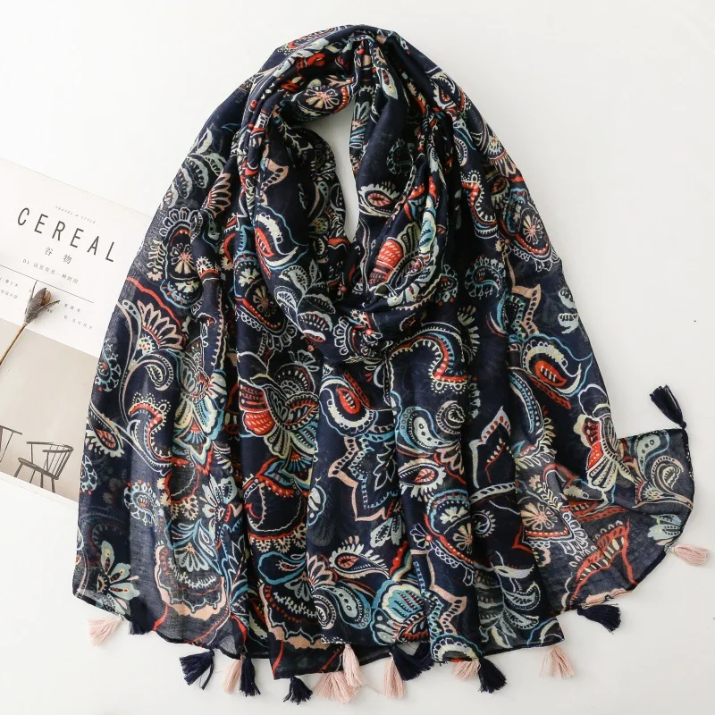

Bohemian Styles 88*180cm Women Viscose Scarf Summer Beach Shawl Cotton Linen Feeling Tassel Pashmina Muslim Hijab Wrap Lady