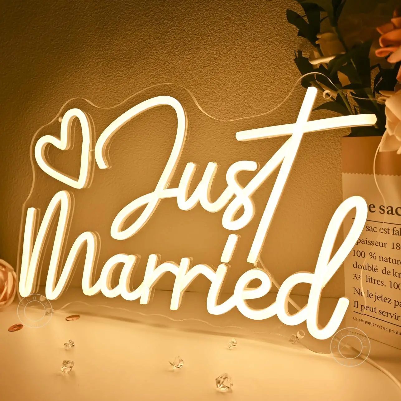 Just Married Neon Sign USB Dimmable LED Light for Wedding Bridal Shower Engagement Proposal Party Bedroom Backdrop Decor Gifts