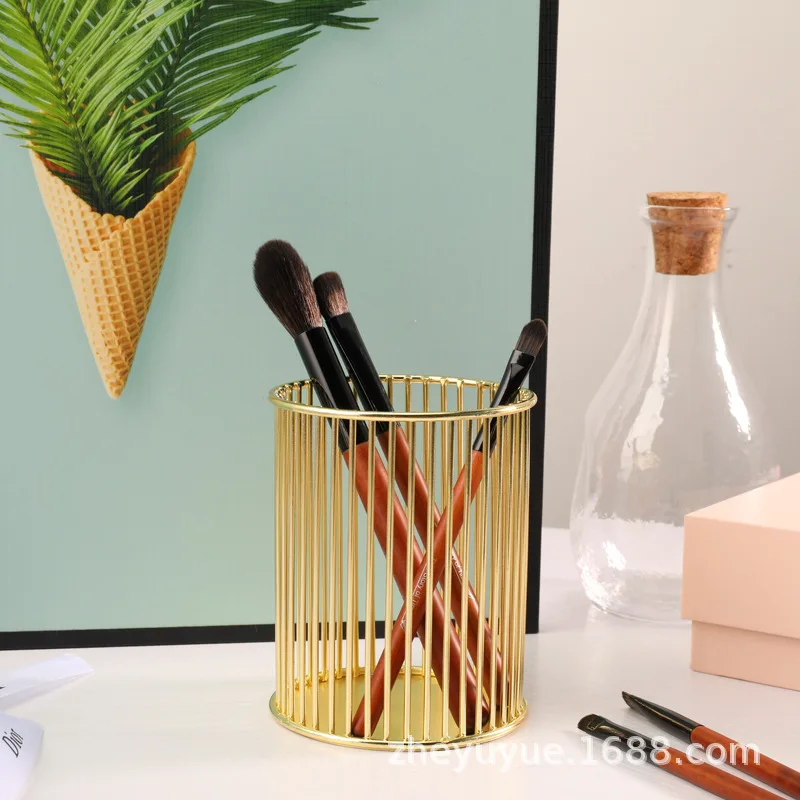 

Premium Multipurpose Pen Holder Rose Gold Iron Wire Desktop Storage Box for Pens Makeup Brushes and More