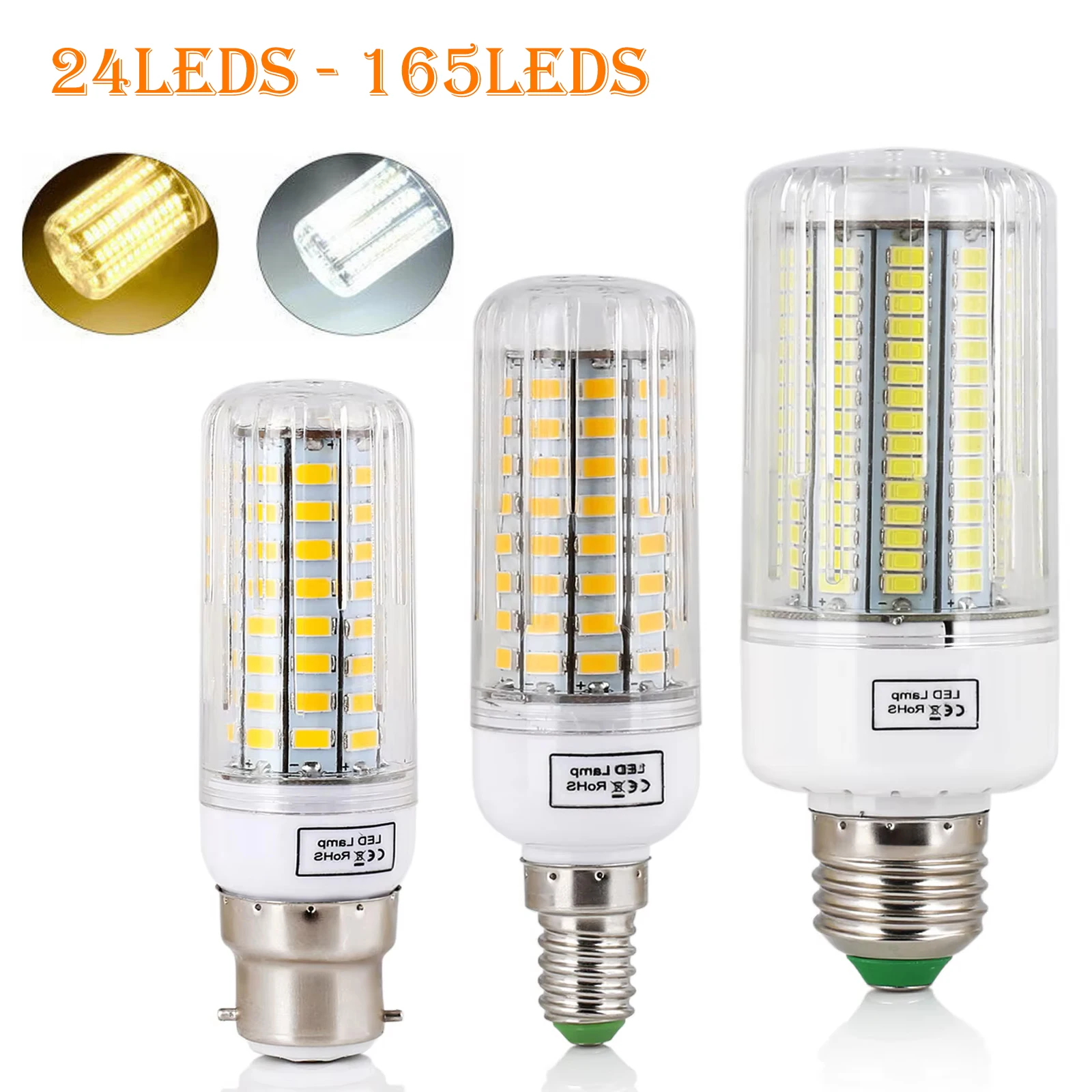 E27 E14 B22 LED Corn Light 24LEDs - 165LEDs Chandelier Lamp 220v 110v Bulbs Lamps 6000k/4000k/3000k Pc Shell Bulb for Home