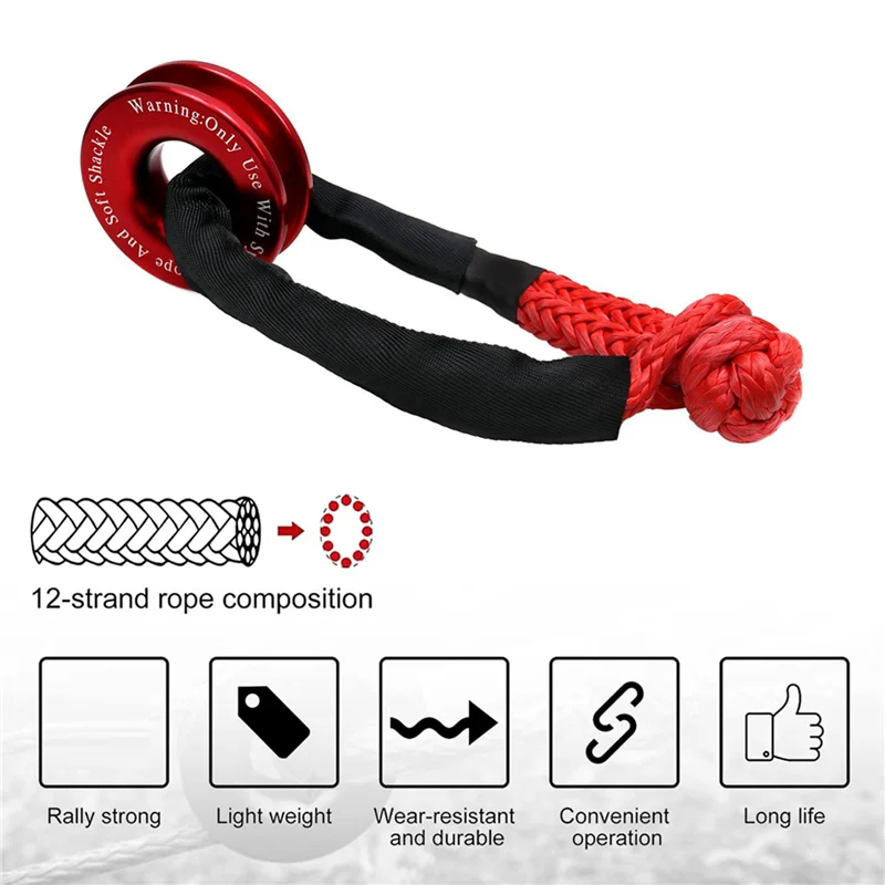 

2X Winch Snatch Recovery Ring, Synthetic Winch Rope, Snatch Ring Soft Shackle, Winch Accessories For UTV ATV SUV Truck