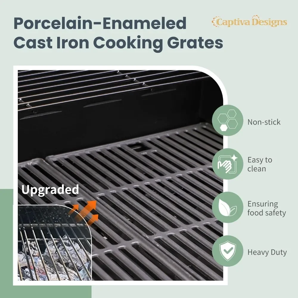 Captiva Designs 4-Burner Propane Gas BBQ Grill with Side Burner & Porcelain-Enameled Cast Iron Grates