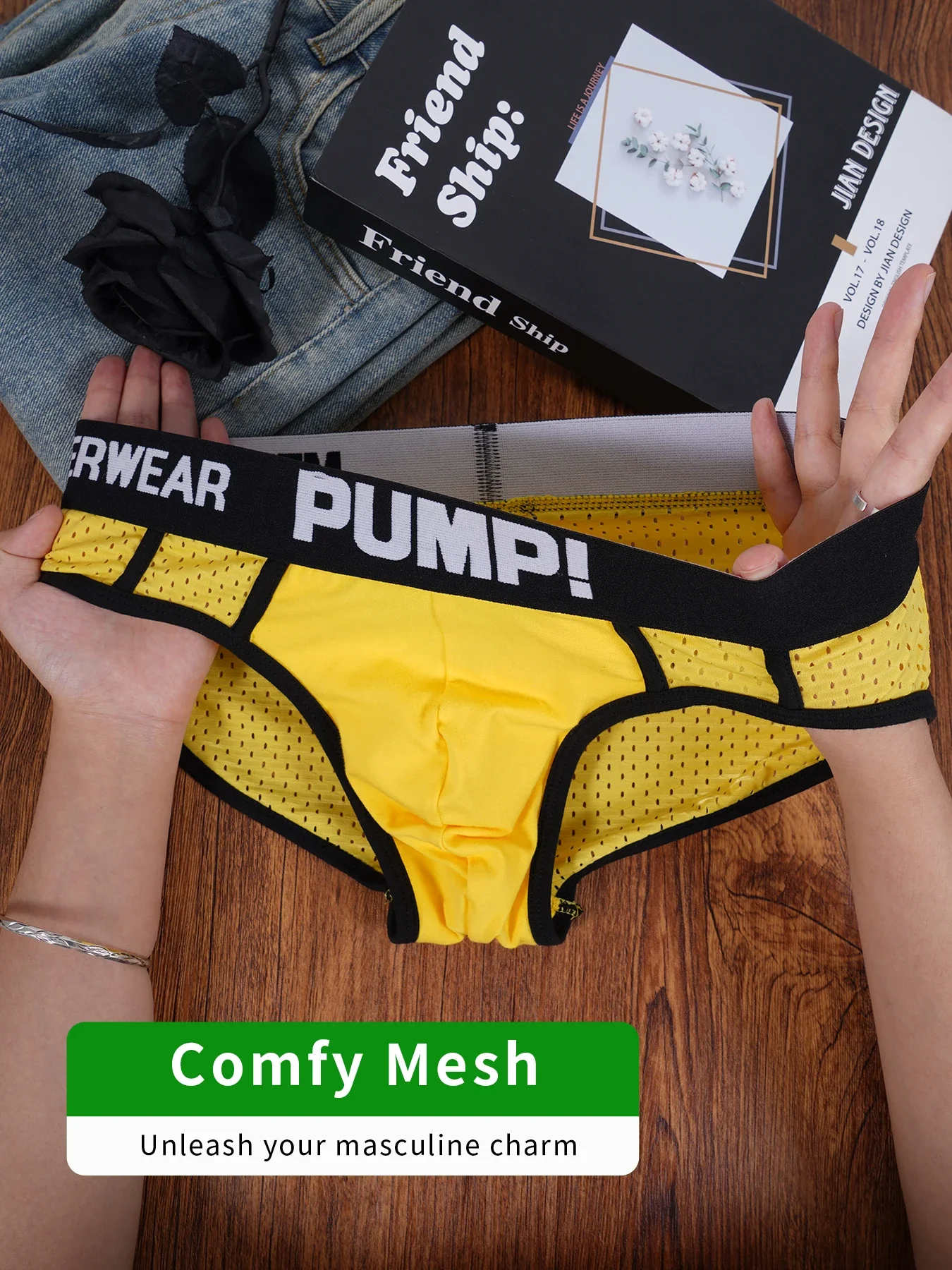 Men's PUMP! Mesh Briefs U Convex Pouch Elastic Waistband Breathable Quick Dry Sport Underwear for Active Men