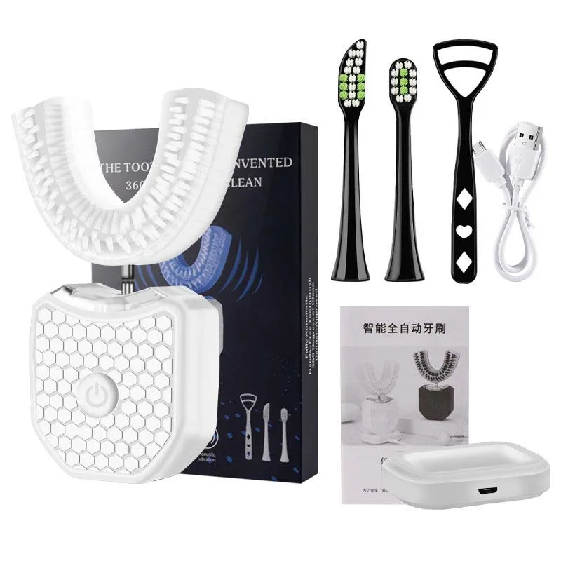 

Беспроводная звуковая зубная щетка U-образной формы для отбеливания зубов 360° ° Ультразвуковой ленивый автоматический набор электрических силиконовых зубных щеток для взрослых