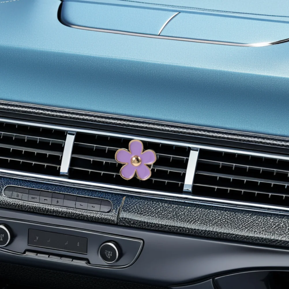 

8pcs Purple Car Air Freshener Vent Clips Daisy Flower Design Refillable Alloy Fragrance Diffuser For Car Interior Women Auto