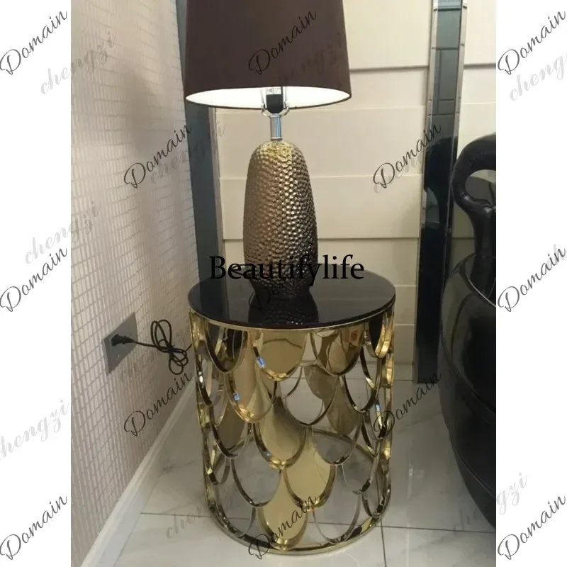 OHX Modern fish scale stainless steel living room side table personalized gold small coffee table simple round bedroom bedside t