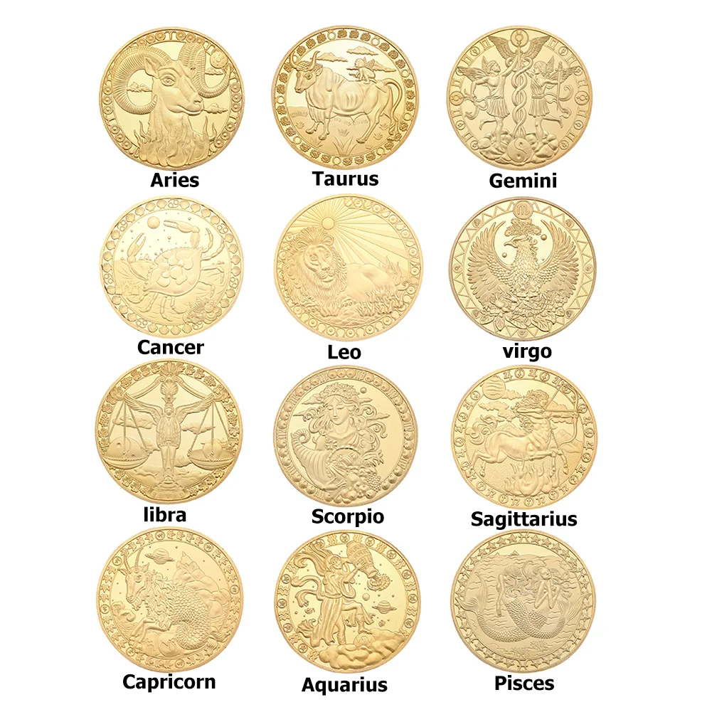 12 Constellation Coin Limited Editions Gold Covering Coin Precious Metal Finish Exquisite Commemorative Medal for Friends Family