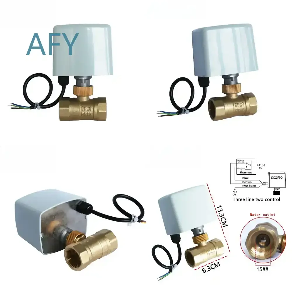 Brass Electric Ball Valve for AC220V DC24V 12V DN20 3/4 Inch Two Way Valve for Central Air Conditioning System Floor Heating
