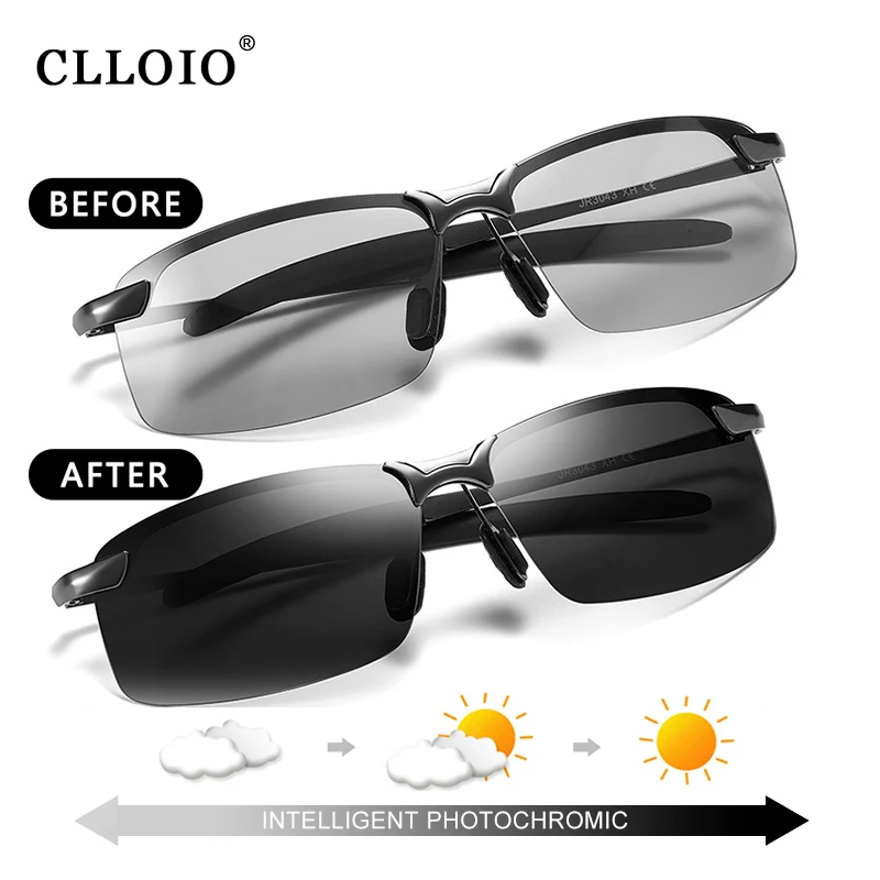 CLLOIO Photochromic Sunglasses Men Driving Chameleon Glasses Polarized Male Day Night Vision Driving Change Color Sun Glasses UV