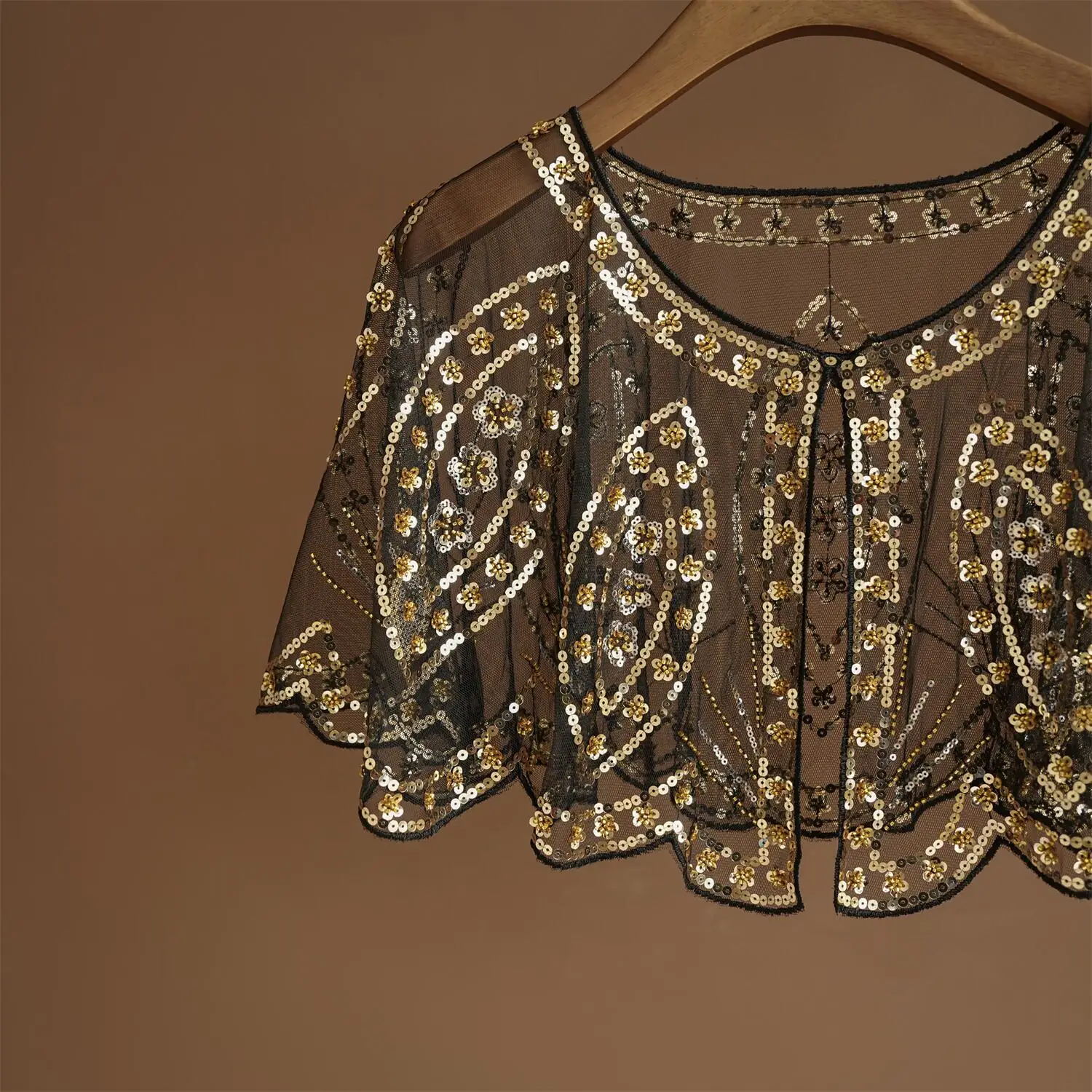 1920er Jahre Pailletten-Verzierter Flapper-Schal Elegante Wickelkleider Atmungsaktiver Kurzer Umhang Vintage Abendcape Braut-Schal – Detail 7