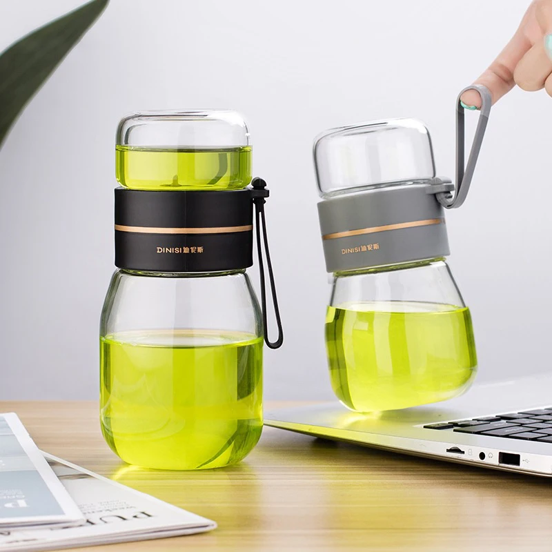 (Logo Can be Engraved) 450ML Separate Tea Cup, Business Insulated Glass, Water Cup, Coffee Cup for Outings