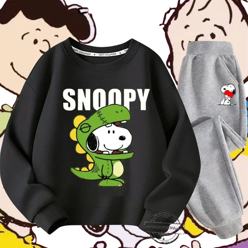 Snoopy Harajuku children's crewneck hoodie set Boys and girls cartoon anime printed autumn and winter long-sleeved sweatshirt