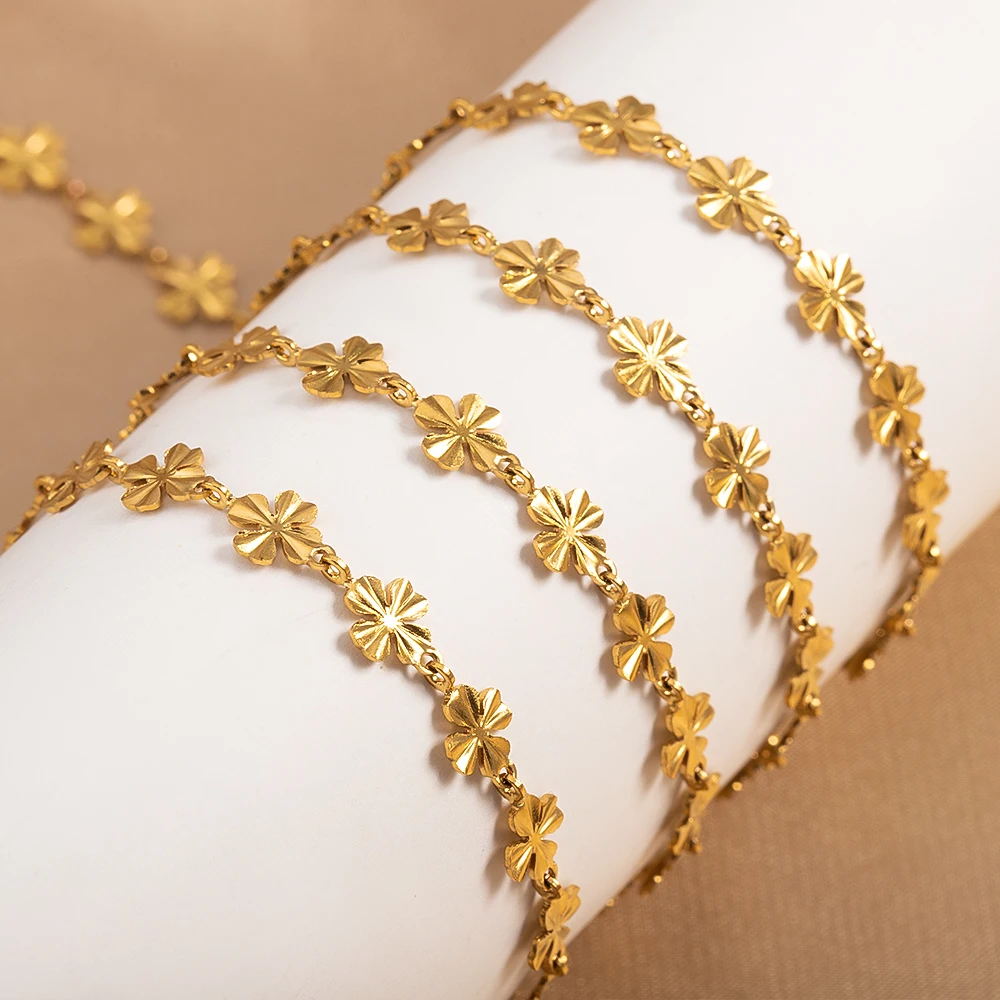 Chaînes à fleurs dorées en acier inoxydable de 0.5/1 mètre, chaîne trèfle à quatre feuilles pour la fabrication de bijoux, collier, Bracelet, accessoires artisanaux