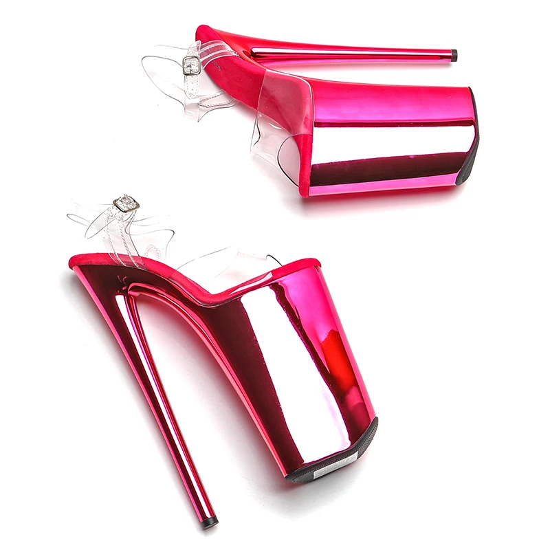 Leecabe 26CM/10inche PVC upper Open Toe electroplate High Heel platform sexy exotic party sandals Pole Dance shoes