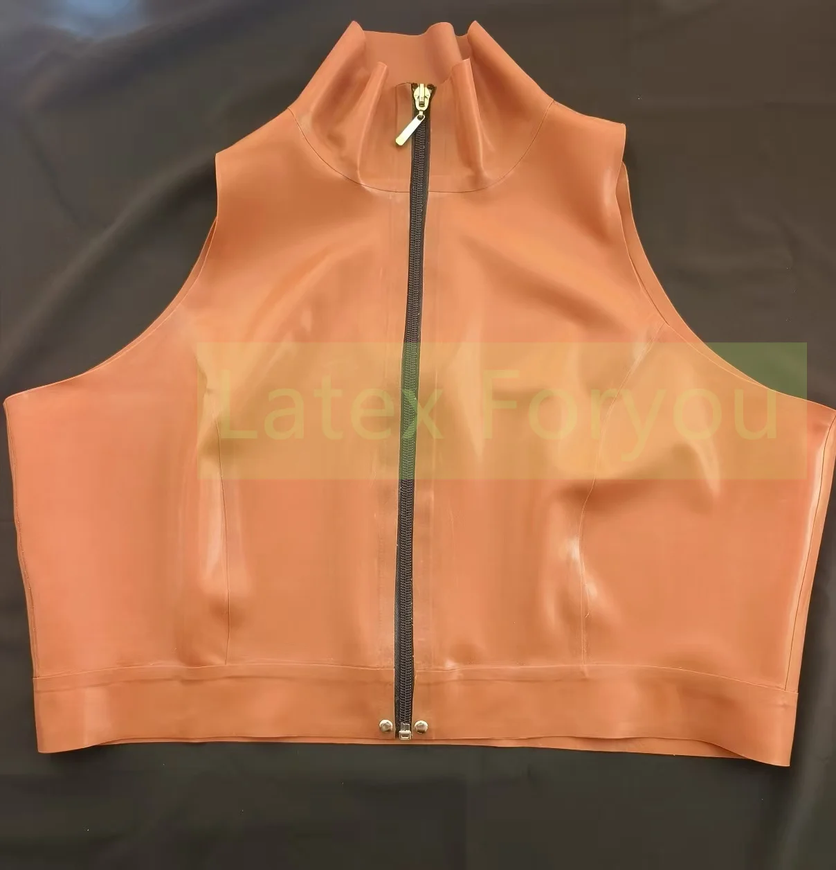

Natural Latex Woman Sleeveless Corp Top With Front Zip Gummi Slim Fitted Latex Vest Gummi Rubber Tank Fetish Female Lingeries