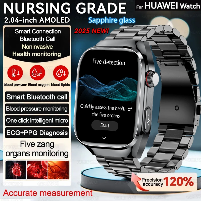 

2025New For HUAWEI Health Tracker Uric Acid Blood Fat SmartWatch Body analysis Clock Bluetooth Call ECG+PPG Smartwatch Men Women