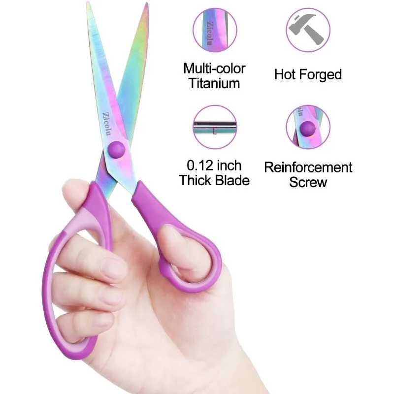 

3 multi-purpose office scissor set with sharp titanium coated blades and soft comfortable grips for solid scissors