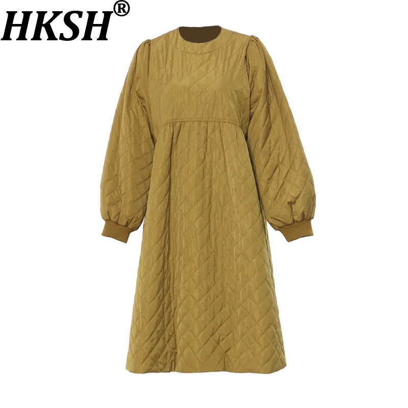 

Женское элегантное утепленное хлопковое платье HKSH с круглым вырезом, длинными рукавами, приталенное, А-силуэт, шикарное, теплое, осенне-зимнее HK19485