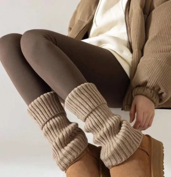 Women Casual Ribbed Knit Leg Warmers Slouchy Cuffed Boot‑Cuff Socks Soft Stretchy Stackable Winter Calf Covers