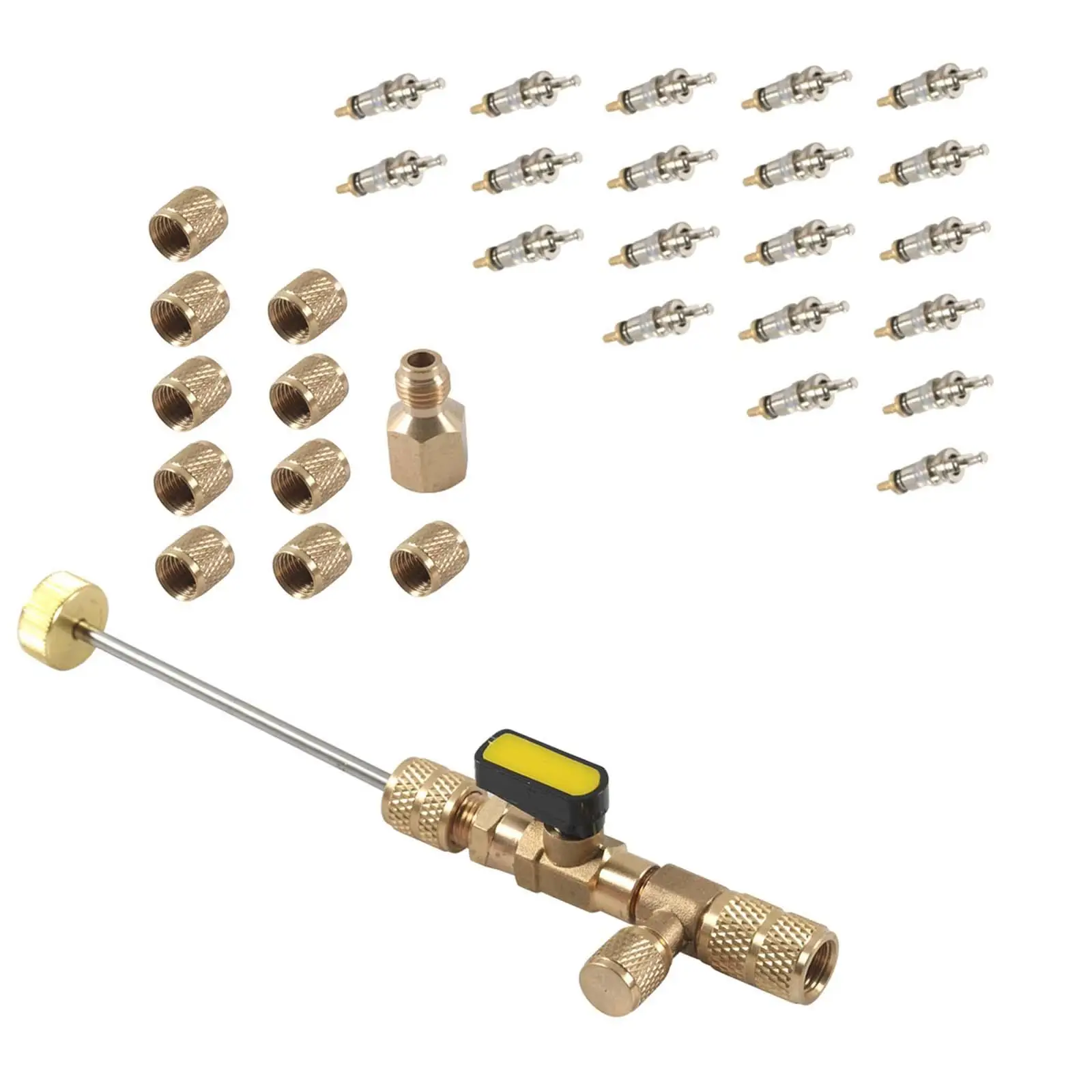 Air Conditioning Valve Core Removal Tool with Adapter and 20 Valve Cores for Home Refrigeration Repair Kit