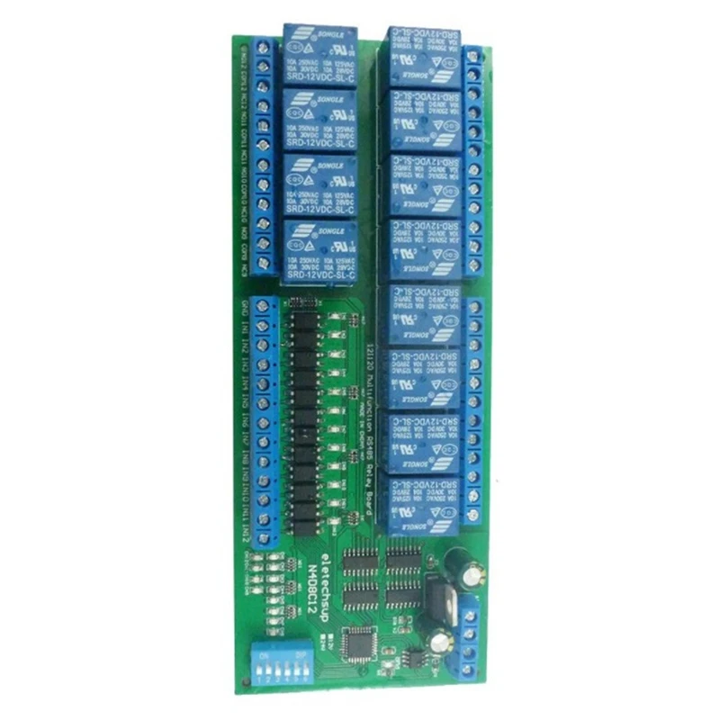 24V 12Ch Digital Input Output UART RS485 Relay Module Modbus RTU For PLC PTZ LED Motor Machine Control