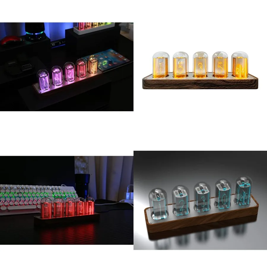 Nixie Tube Clock Electronic LED Glow mulation Retro Modern Wooden Alarm Clock USB Powered Home Decoration Gift