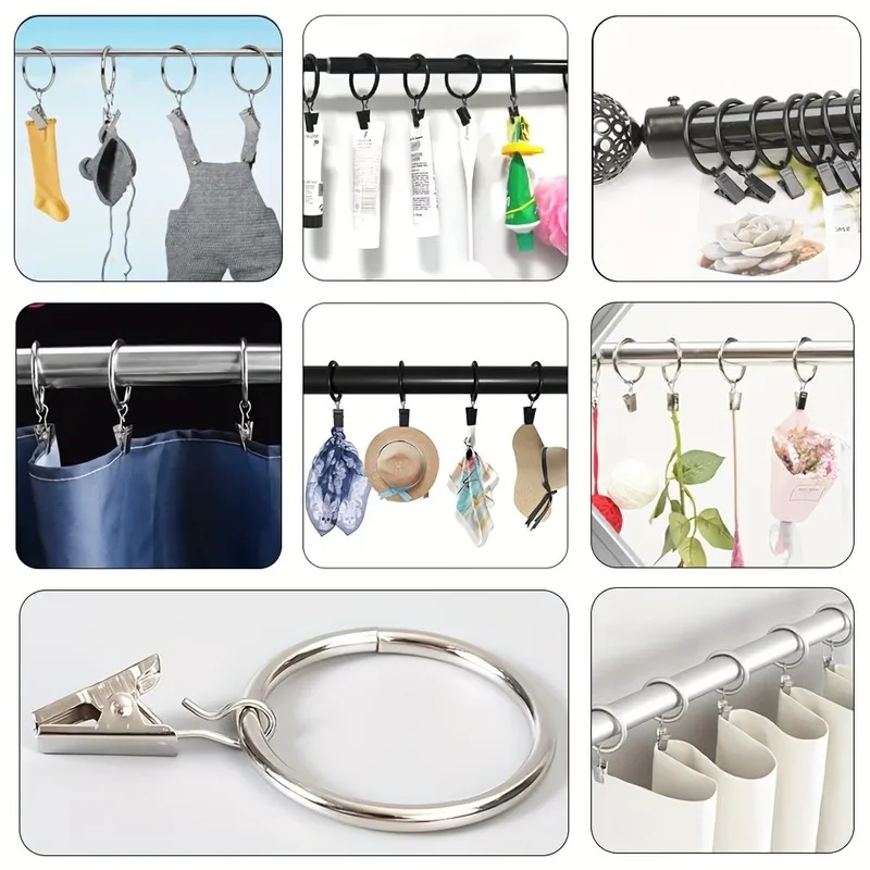 20 pcs 25mm Metal Curtain Hanger Rings, Easy Slide On Rod and Strong Clip Grip, ideal for Bathroom Shower Panels