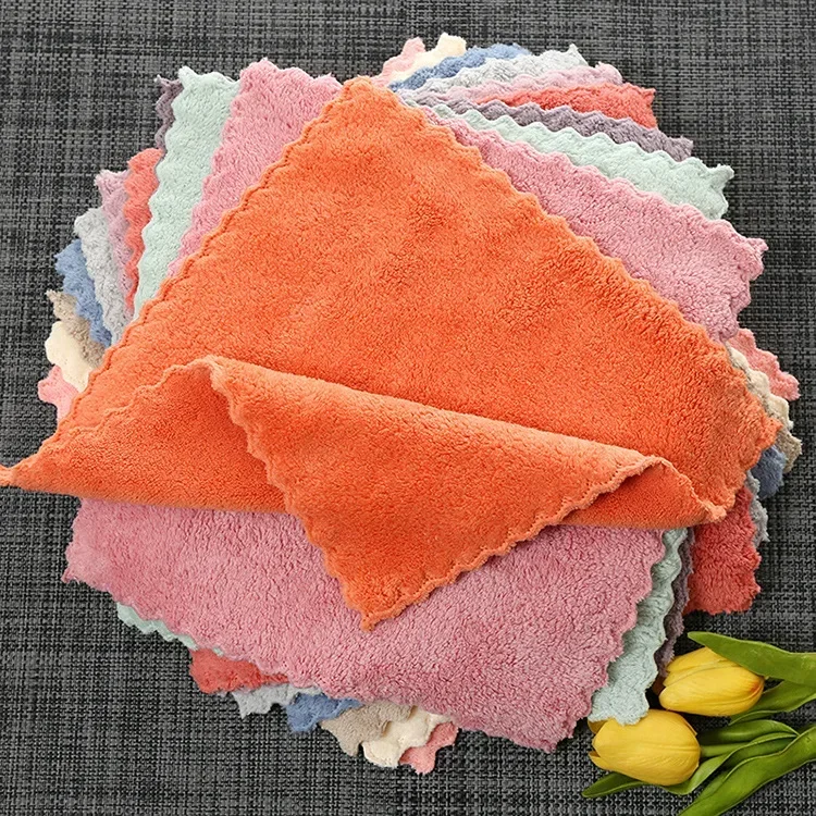 Microfiber Absorbent Thicker Scouring Pad Rag, Non-stick Oil Dish Wash Cloth Towel Kitchen Cleaning Wiping Tools kids Hand towel