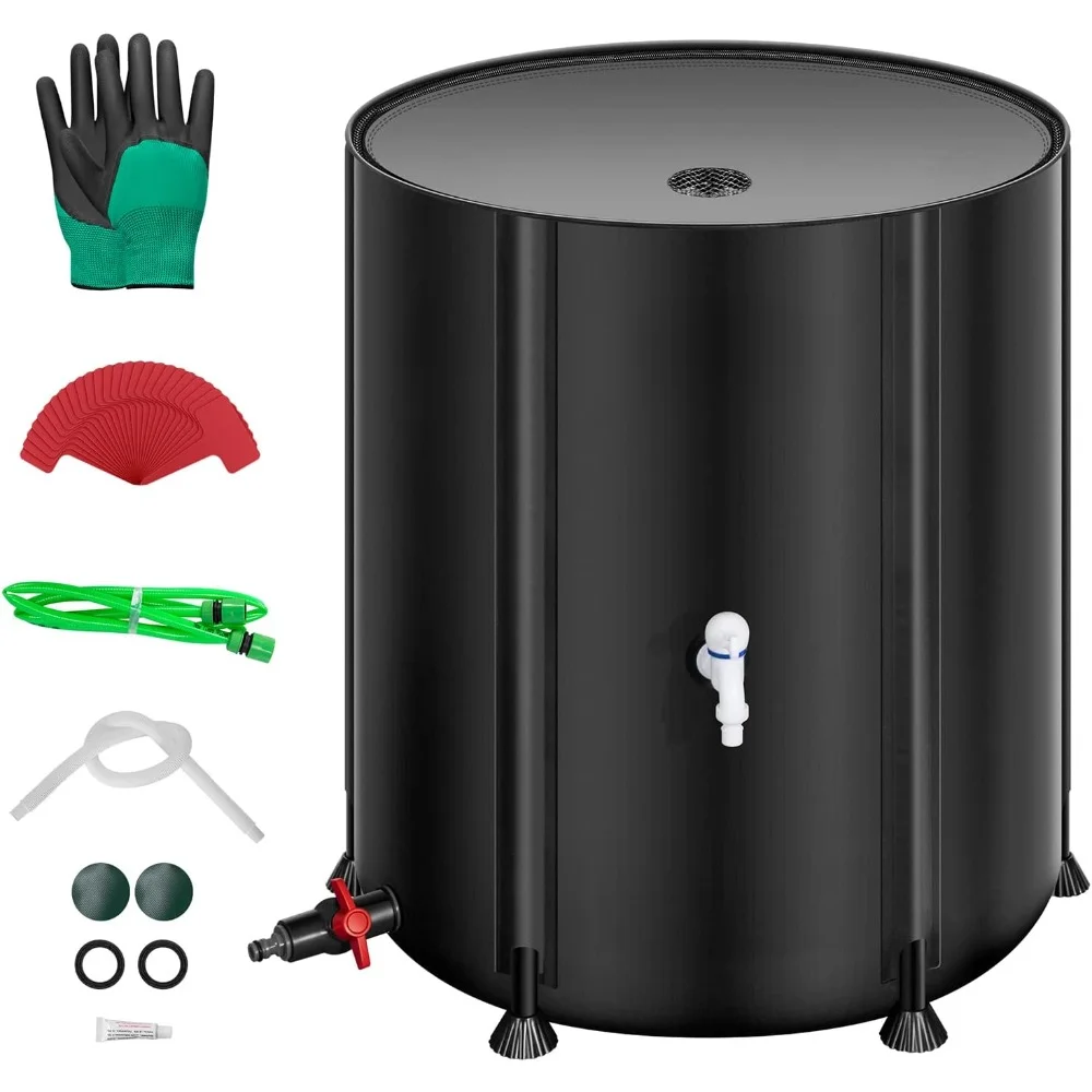 

Collapsible Rain Barrel, 132 Gallon Water Storage Tank, Portable Rain Collection System includes Two Spigots and Overflow Kit