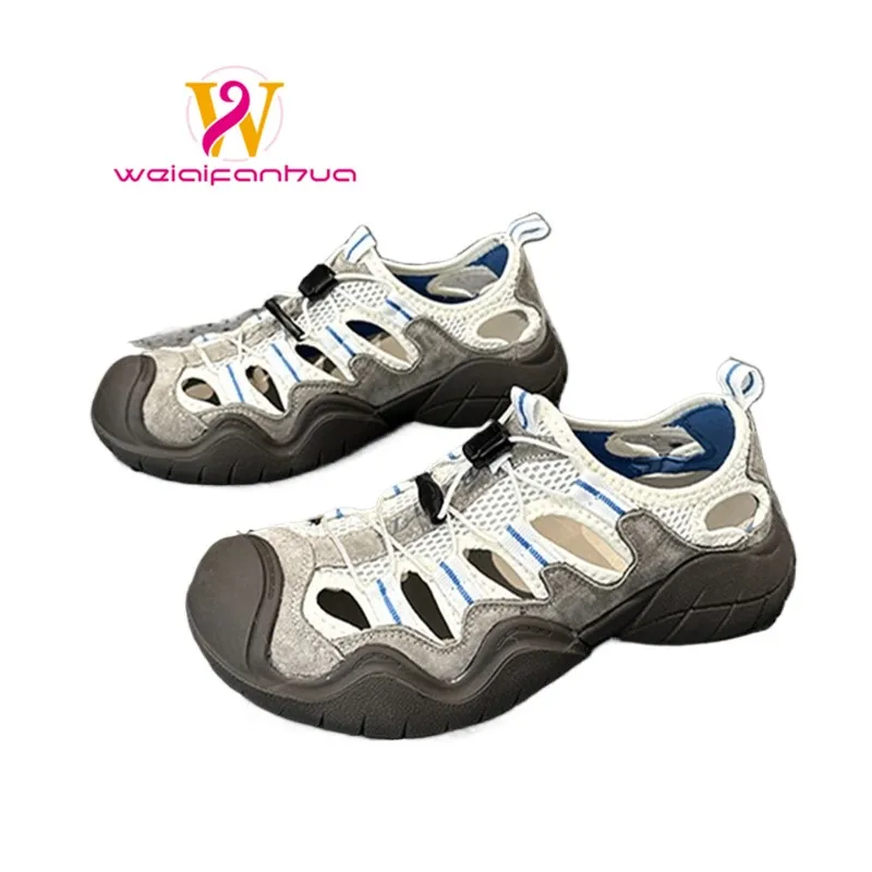 

Thick-soled Sandals 2026 New Style Genuine Leather Wedges Shoes for Women Hollowed-out Toe Single Shoe Women's Sandals