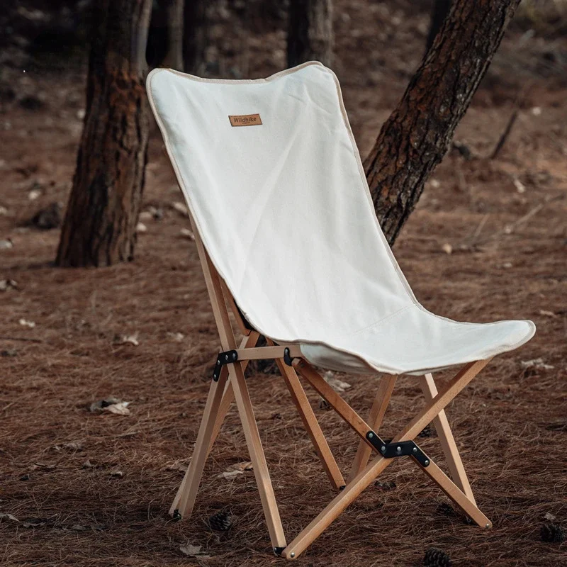 Outdoor Solid Wood Folding Butterfly Chair, Camping Beach Deck, Fishing Chair, Light Leisure Canvas Backrest