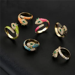 Dropping Oil Open Rings For Women Luxury Zircon Snake Ring Gold Color Adjustable Rings Animal Jewelry