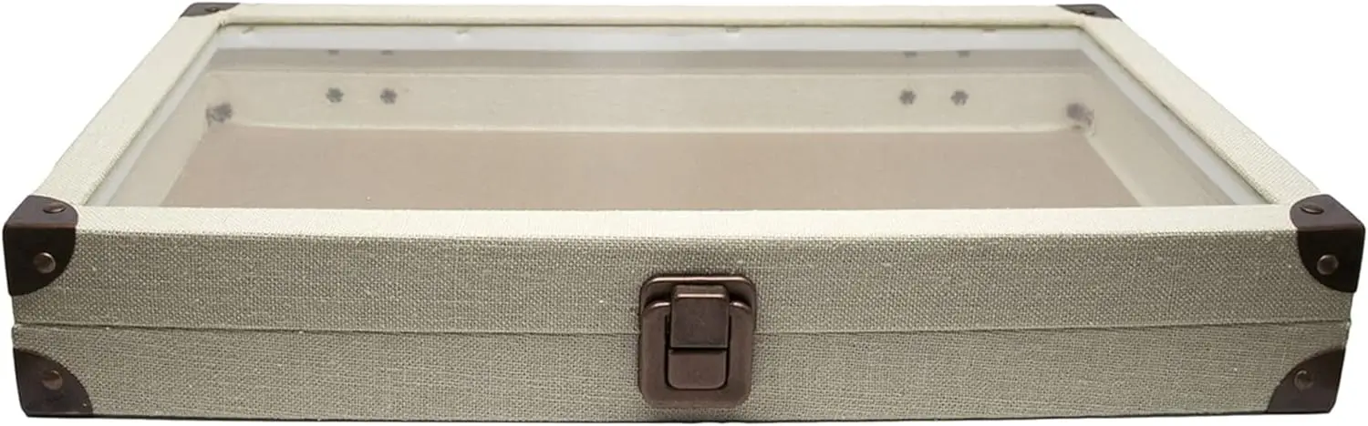 

Шкатулка-органайзер для украшений, льняная, светло-бежевая, 14,75x8,25x2,1 дюйма, большая стеклянная шкатулка для украшений с крышкой и металлической застежкой - Gem