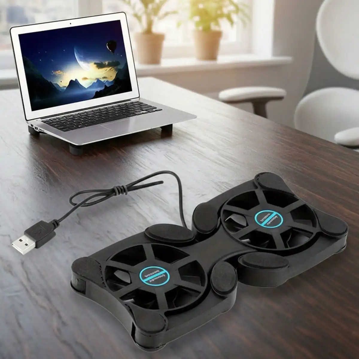 2-in-1 Portable USB Mini Laptop Fan Stand, Foldable Cooler, Compatible with Laptops Ranging from 7 to 15 Inches