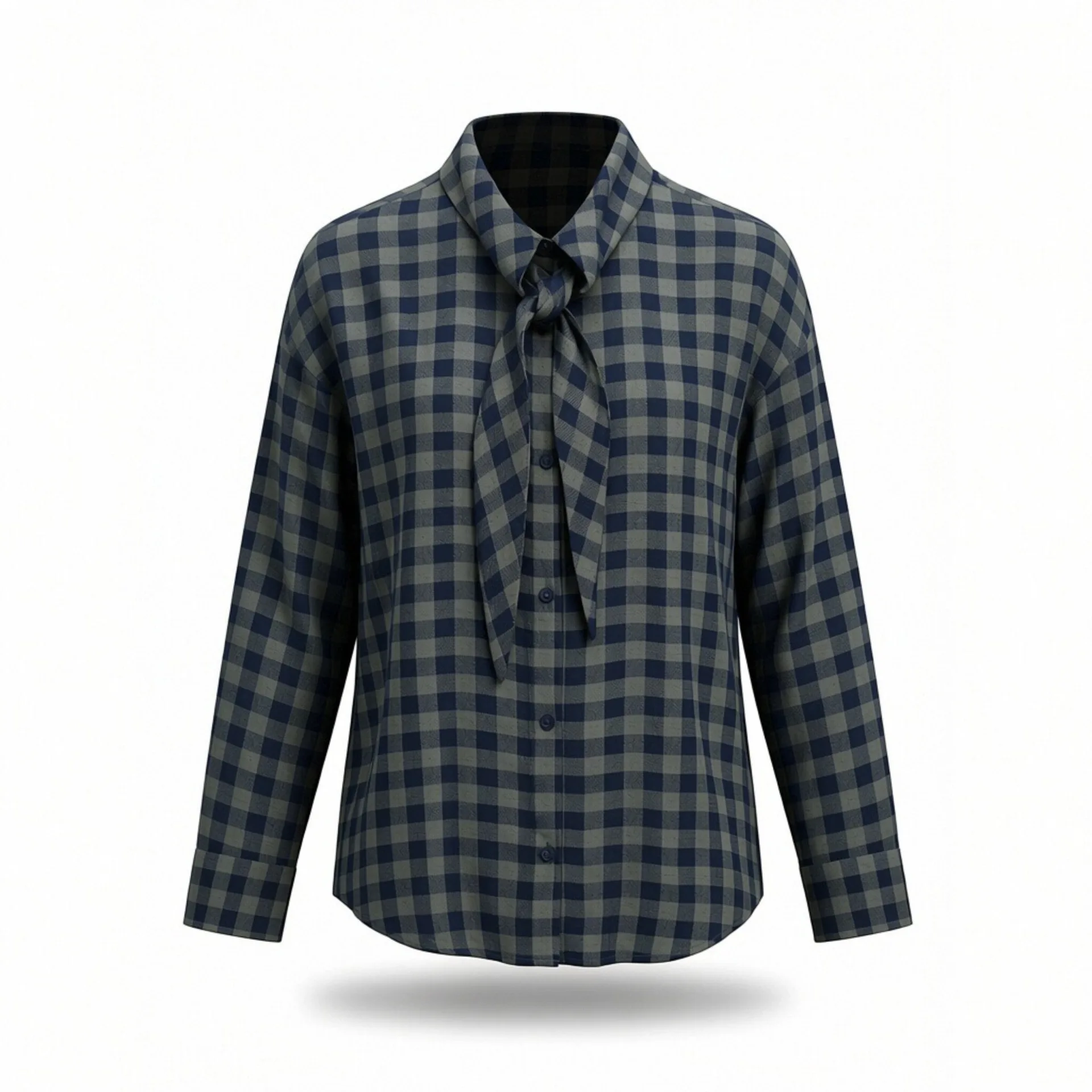 Withered European And American Style Fashionable Casual Small Plaid Scarf Shirt Blouses Women's Clothes Shirts Tops