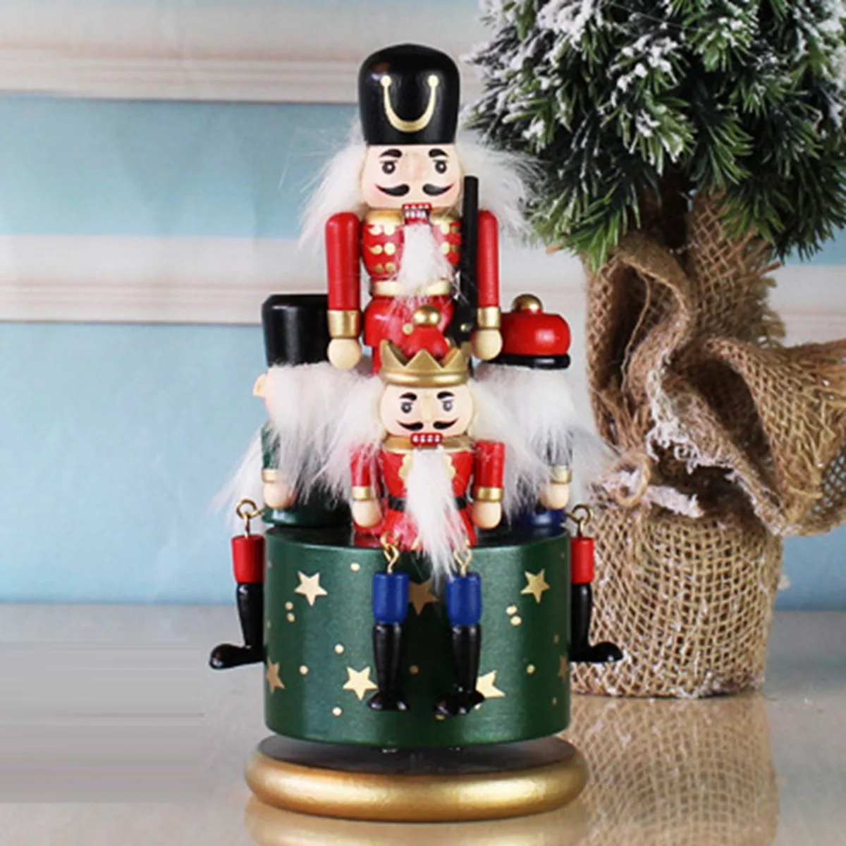 Christmas Nutcracker Kids Birthday Home Decoration Music Box DIY Wooden Nutcracker Toy Crafts,Blue